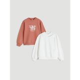 LC Waikiki LCW Kids Ekru Bisiklet Yaka Kız Çocuk Sweatshirt 2'li