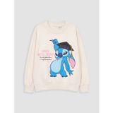 LC Waikiki LCW Kids Ekru Stitch Baskılı Kız Çocuk Sweatshirt