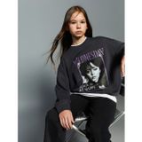 LC Waikiki LCW Kids Gri Bisiklet Yaka Wednesday Baskılı Kız Çocuk Sweatshirt