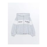 LC Waikiki LCW Kids Gri Kapüşonlu Baskılı Uzun Kollu Kız Çocuk Fermuarlı Sweatshirt