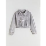 LC Waikiki LCW Kids Gri Polo Yaka Kadife Kız Çocuk Sweatshirt