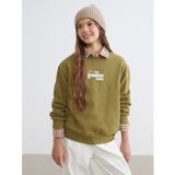 LC Waikiki LCW Kids Haki Bisiklet Yaka Baskılı Kız Çocuk Kalın Sweatshirt