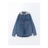 LC Waikiki Lcw Kids İndigo Kapüşonlu Erkek Çocuk Jean Gömlek