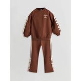 LC Waikiki Lcw Kids Kahverengi Bisiklet Yaka Kız Çocuk Baskılı Sweatshirt ve Tayt 2'li - 9 - 12 Ay - 0-Kahverengi