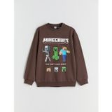 LC Waikiki LCW Kids Kahverengi Bisiklet Yaka Minecraft Baskılı Erkek Çocuk Sweatshirt