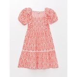 LC Waikiki Lcw Kids Kare Yaka Desenli Kısa Kollu Kız Çocuk Elbise - 4 - 5 Yaş - Ekru