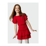 LC Waikiki LCW Kids Kırmızı Kare Yaka Dokulu Kız Çocuk Crop Bluz