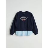 LC Waikiki Lcw Kids Lacivert Bisiklet Yaka Baskılı Kız Çocuk Sweatshirt - Navy - 8 - 9 Yaş