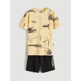 LC Waikiki Lcw Kids Sarı Bisiklet Yaka Baskılı Erkek Çocuk Şortlu Pijama Takımı - 7 - 8 Yaş