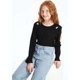 LC Waikiki Lcw Kids Siyah Bisiklet Yaka Basic Uzun Kollu Kız Çocuk Tişört - 7 - 8 Yaş