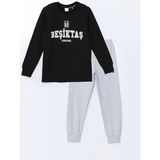 LC Waikiki Lcw Kids Siyah Bisiklet Yaka Beşiktaş Baskılı Erkek Çocuk Pijama Takımı - 5 - 6 Yaş