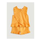 LC Waikiki LCW Kids Turuncu Bisiklet Yaka Basic Kız Çocuk Bluz ve Şort 2'li