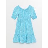 LC Waikiki Lcw Kids U Yaka Desenli Kısa Kollu Kız Çocuk Elbise - Blue - 6 - 7 Yaş
