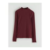 LC Waikiki LCW Modest Bordo Fırfırlı Dik Yaka Kadın Body