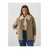 LC Waikiki LCW Modest Gömlek Yaka Oversize Kadın Süet Görünümlü Mont (W5)