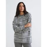 LC Waikiki Lcw Modest Gri Bisiklet Yaka Çizgili Oversize Kadın Triko Kazak