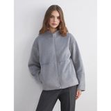 LC Waikiki Lcw Modest Gri Dik Yaka Kadın Kaşe Mont - 38