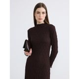 LC Waikiki LCW Modest Kahverengi A Kesim Dantelli Uzun Elbise