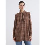 LC Waikiki LCW Modest Kahverengi Fular Yaka Ekose Kadın Gömlek Tunik