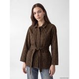 LC Waikiki LCW Modest Kahverengi Gömlek Yaka Leopar Desenli Kadın Jean Ceket
