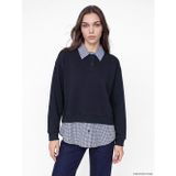 LC Waikiki LCW Modest Lacivert Polo Yaka Ekose Kadın Sweatshirt Tunik