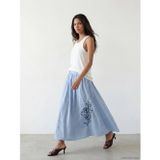LC Waikiki LCW Modest Mavi Beli Lastikli Çiçekli Kloş Etek
