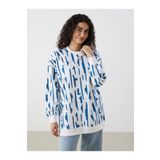 LC Waikiki LCW Modest Mavi Bisiklet Yaka Desenli Kadın Sweatshirt Tunik