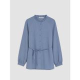LC Waikiki LCW Modest Mavi Hakim Yaka Beli Kuşaklı Çizgili Kadın Gömlek Tunik