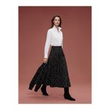 LC Waikiki LCW Modest Siyah Beli Fermuarlı Puantiyeli Kloş Etek