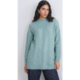 LC Waikiki LCW Modest Yeşil Dik Yaka Kendinden Desenli Kadın Triko Tunik