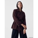 LC Waikiki LCW STUDIO Bordo Kuşaklı Oversize Kadın Gabardin Ceket