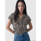 LC Waikiki LCW STUDIO Kahverengi Gömlek Yaka Leopar Desenli Bluz