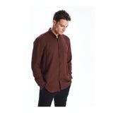 LC Waikiki LCW Vision Bordo Slim Fit Uzun Kollu Armürlü Erkek Gömlek