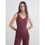 LC Waikiki LCW Vision Bordo V Yaka Dokulu Büzgülü Bluz