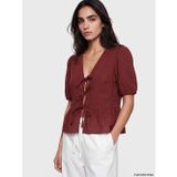 LC Waikiki LCW Vision Bordo V Yaka Fiyonk Detaylı Bluz