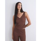 LC Waikiki LCW Vision Kahverengi V Yaka Dokulu Büzgülü Bluz