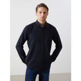 LC Waikiki LCW Vision Lacivert Slim Fit Uzun Kollu Çizgili Armürlü Erkek Gömlek