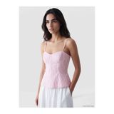 LC Waikiki LCW Vision Pembe Kalp Yaka Çizgili İp Askılı Peplum Bluz