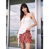 LC Waikiki LCW Vision Pembe Slim Fit Çiçekli Katkat Mini Şortlu Etek