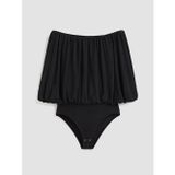 LC Waikiki LCW Vision Siyah Bisiklet Yaka Fırfırlı Kadın Bodysuit