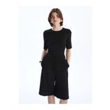 LC Waikiki LCW Vision Siyah Bisiklet Yaka Peplum Bluz