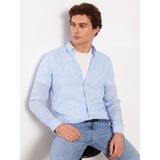 LC Waikiki Lcw Vision Slim Fit Uzun Kollu Keten Karışımlı Erkek Gömlek - Mavi