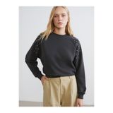 LC Waikiki LCW VisionAntrasit Bisiklet Yaka Taşlı Oversize Kadın Sweatshirt