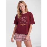 LC Waikiki LCW Young Bordo Harry Potter Baskılı Kadın Şortlu Pijama Takımı