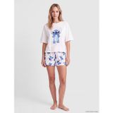LC Waikiki LCW Young Ekru Stitch Baskılı Kadın Şortlu Pijama Takımı