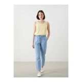 LC Waikiki LCWAIKIKI Classic Bej Beli Lastikli Carrot Fit Kadın Jean Pantolon