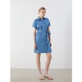 LC Waikiki LCWAIKIKI Classic İndigo Gömlek Yaka Kuşaklı Jean Elbise