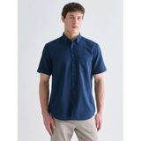 LC Waikiki Lcwaıkıkı Classic Indigo Regular Fit Kısa Kollu Armürlü Erkek Gömlek - İndigo