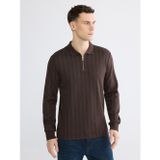 LC Waikiki LCWAIKIKI Classic Kahverengi Polo Yaka Çizgili Erkek Sweatshirt