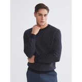 LC Waikiki Lcwaıkıkı Classic Lacivert Bisiklet Yaka Desenli Erkek Triko Kazak - 3XL